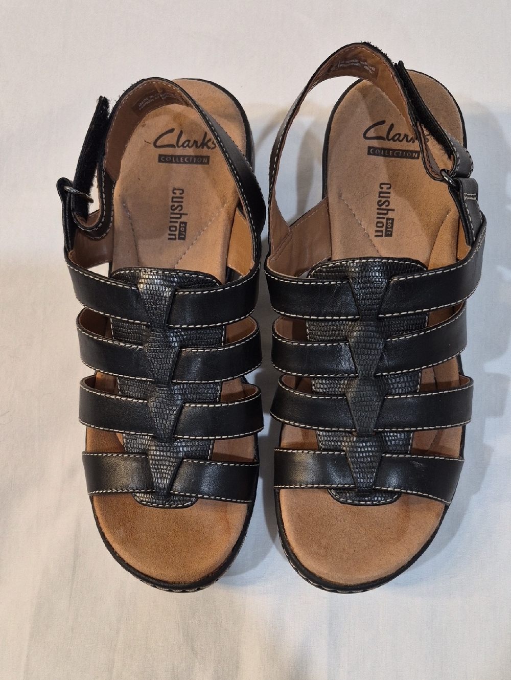 Clarks Black Multi-Strap Leather Slingback Sandals